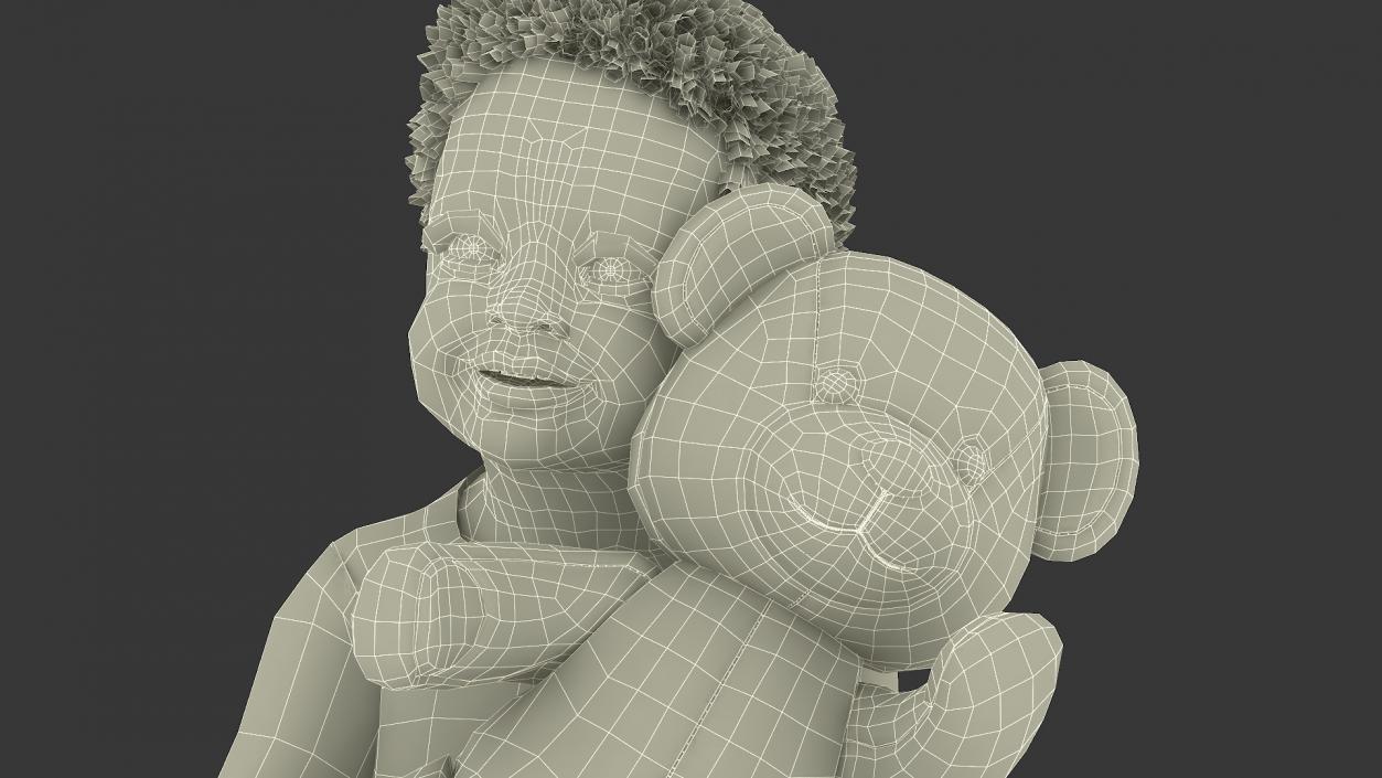 3D Little Black Boy with Teddy Bear Fur Rigged model