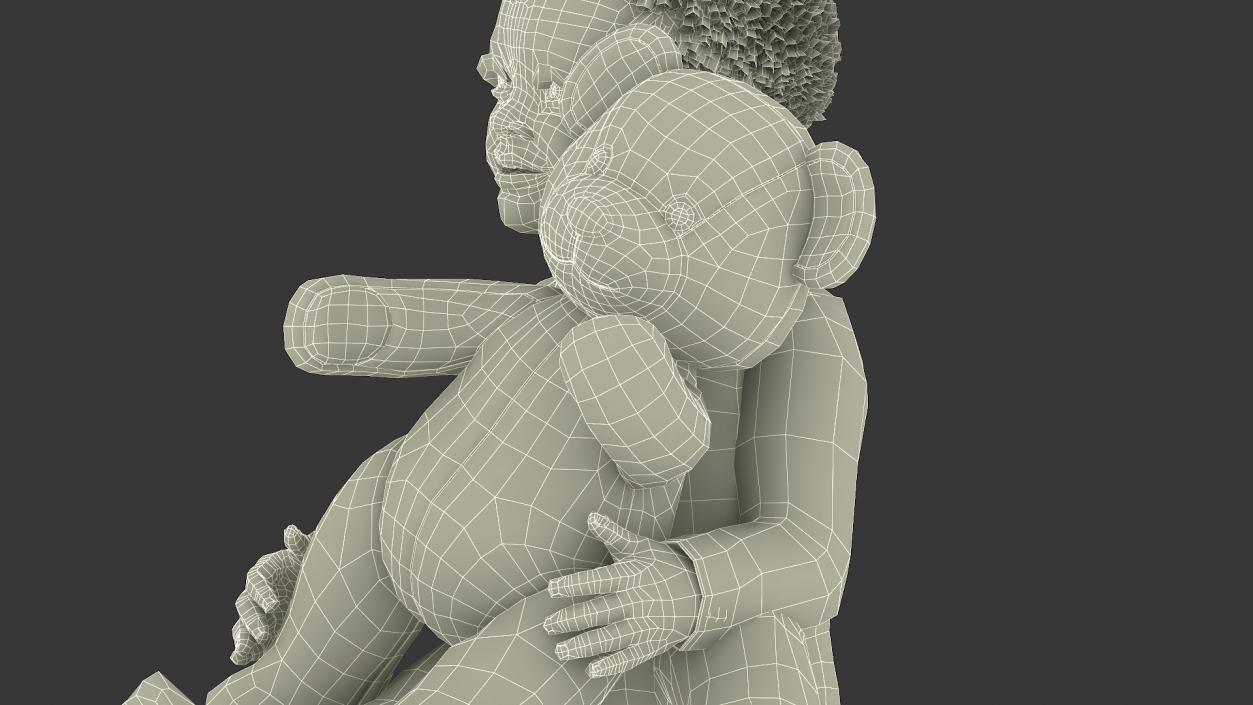 3D Little Black Boy with Teddy Bear Fur Rigged model