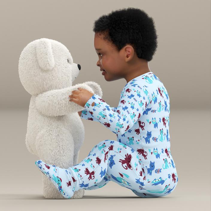 3D Little Black Boy with Teddy Bear Fur Rigged model