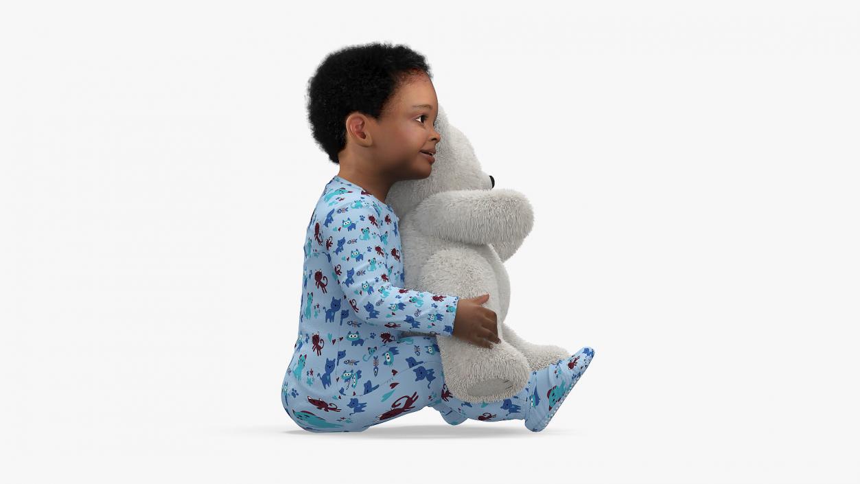 3D Little Black Boy with Teddy Bear Fur Rigged model