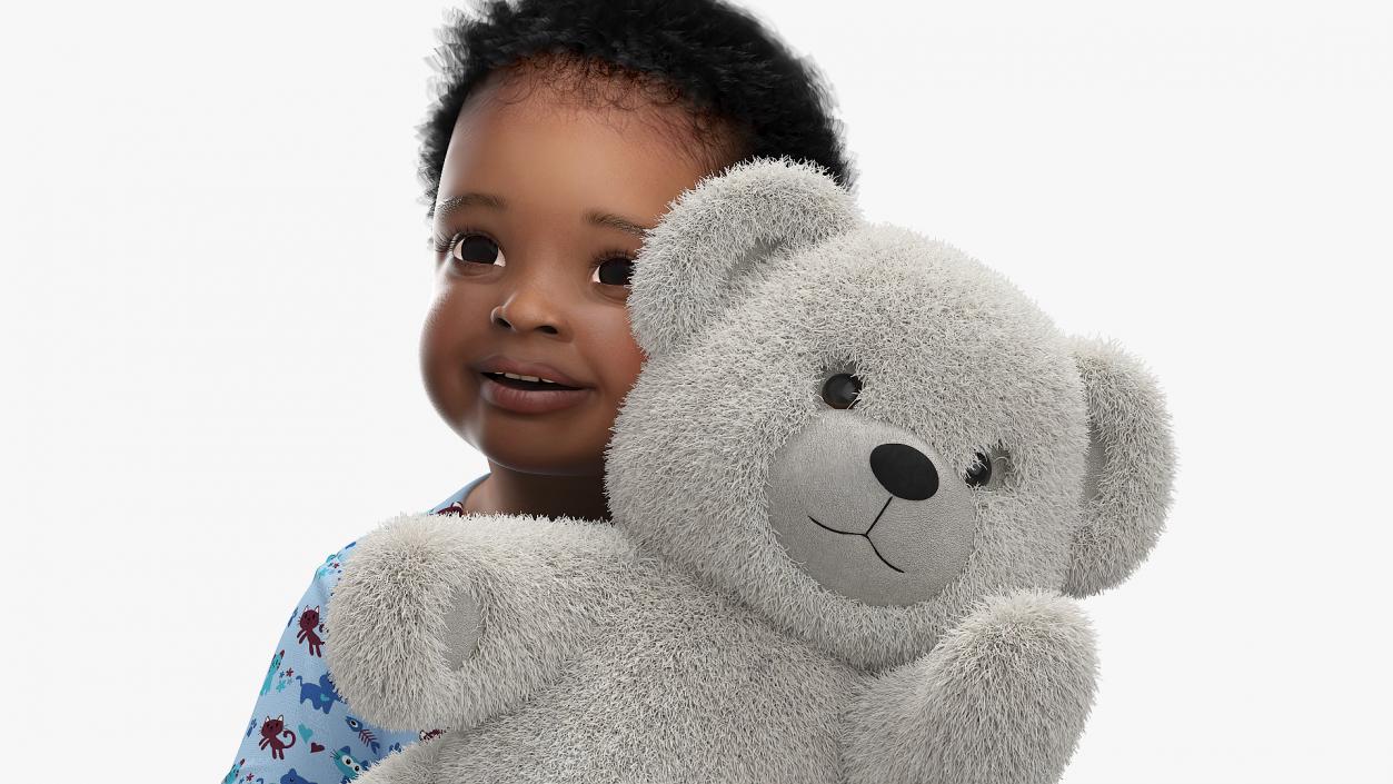 3D Little Black Boy with Teddy Bear Fur Rigged model