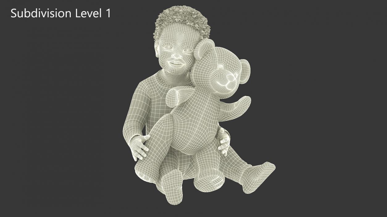 3D Little Black Boy with Teddy Bear Fur Rigged model