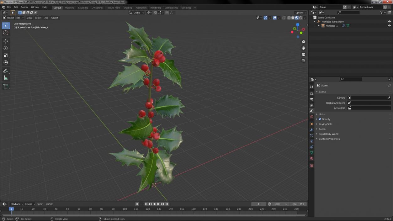 3D Mistletoe Sprig Holly