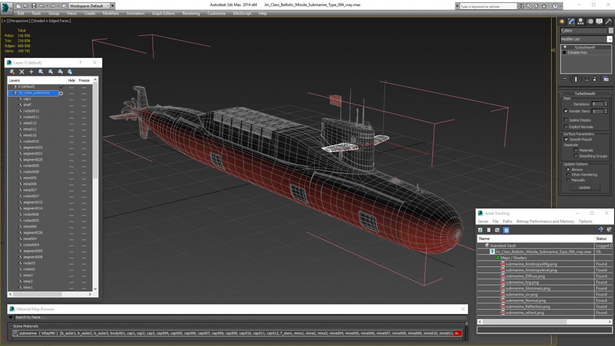 3D Jin Class Ballistic Missile Submarine Type 094