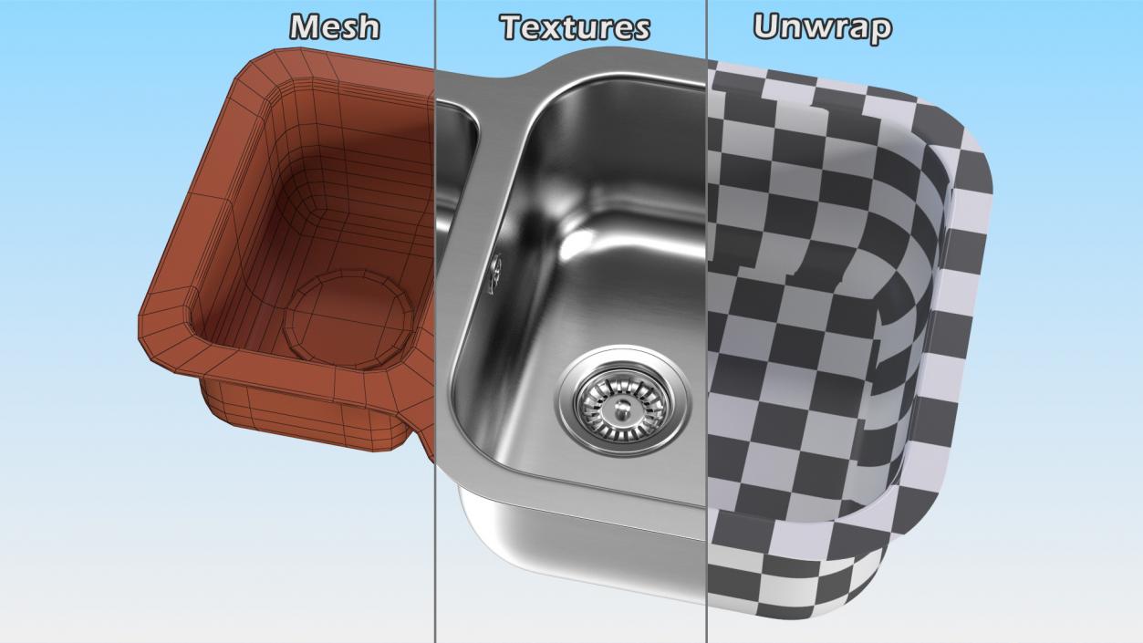 3D model Undermount Double Bowl Kitchen Sink