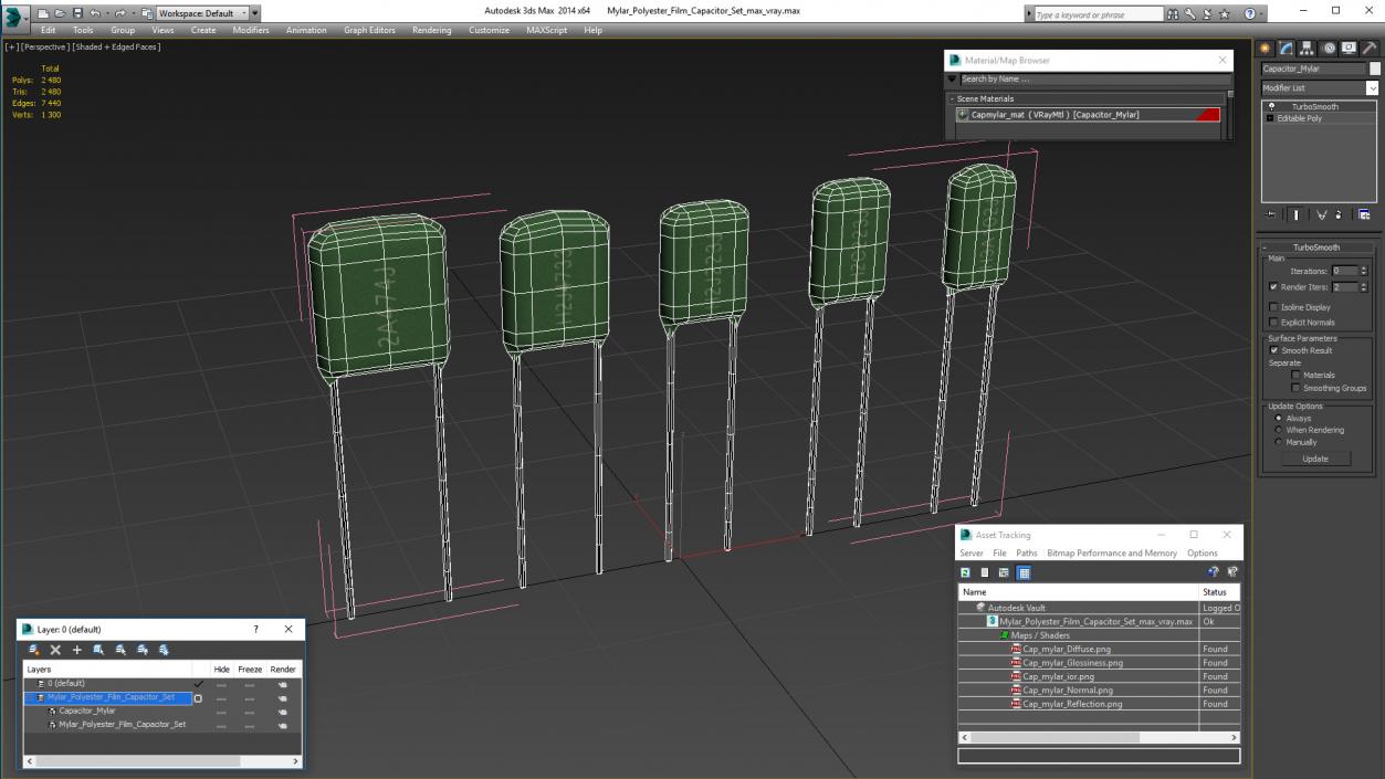 Mylar Polyester Film Capacitor Set 3D model