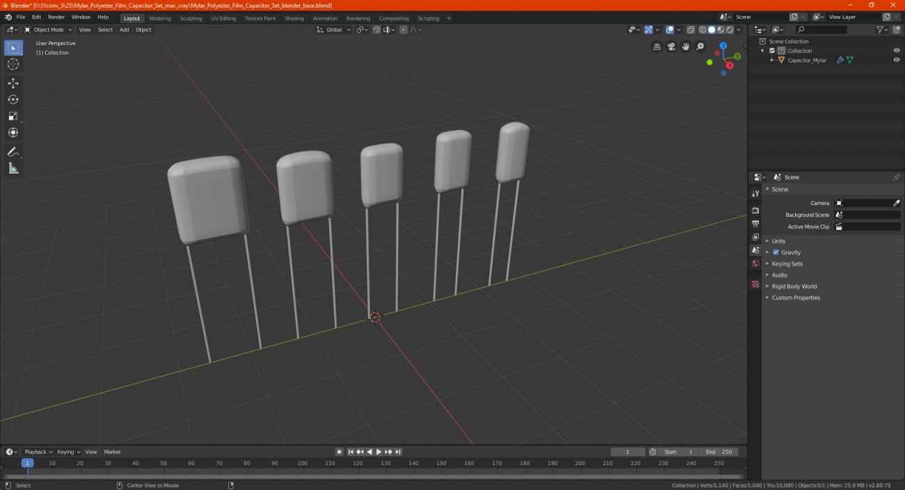 Mylar Polyester Film Capacitor Set 3D model