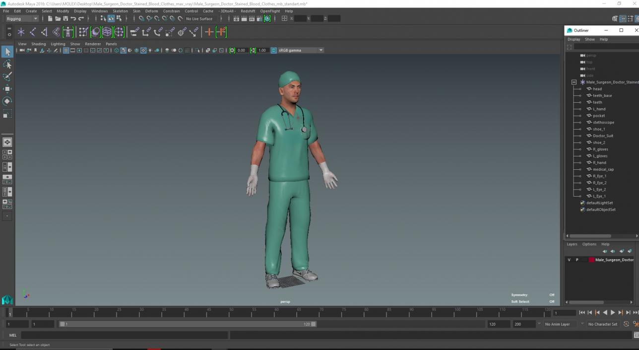 3D Male Surgeon Doctor Stained Blood Clothes