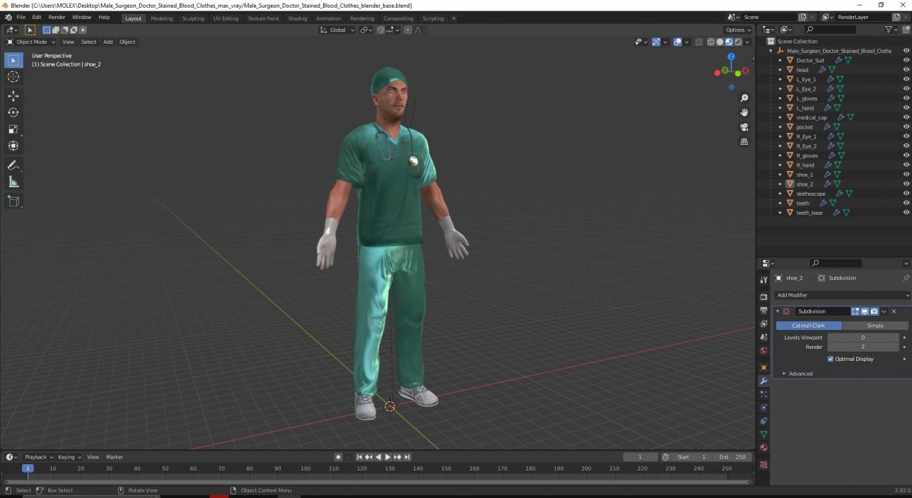 3D Male Surgeon Doctor Stained Blood Clothes