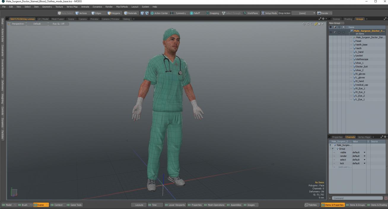 3D Male Surgeon Doctor Stained Blood Clothes