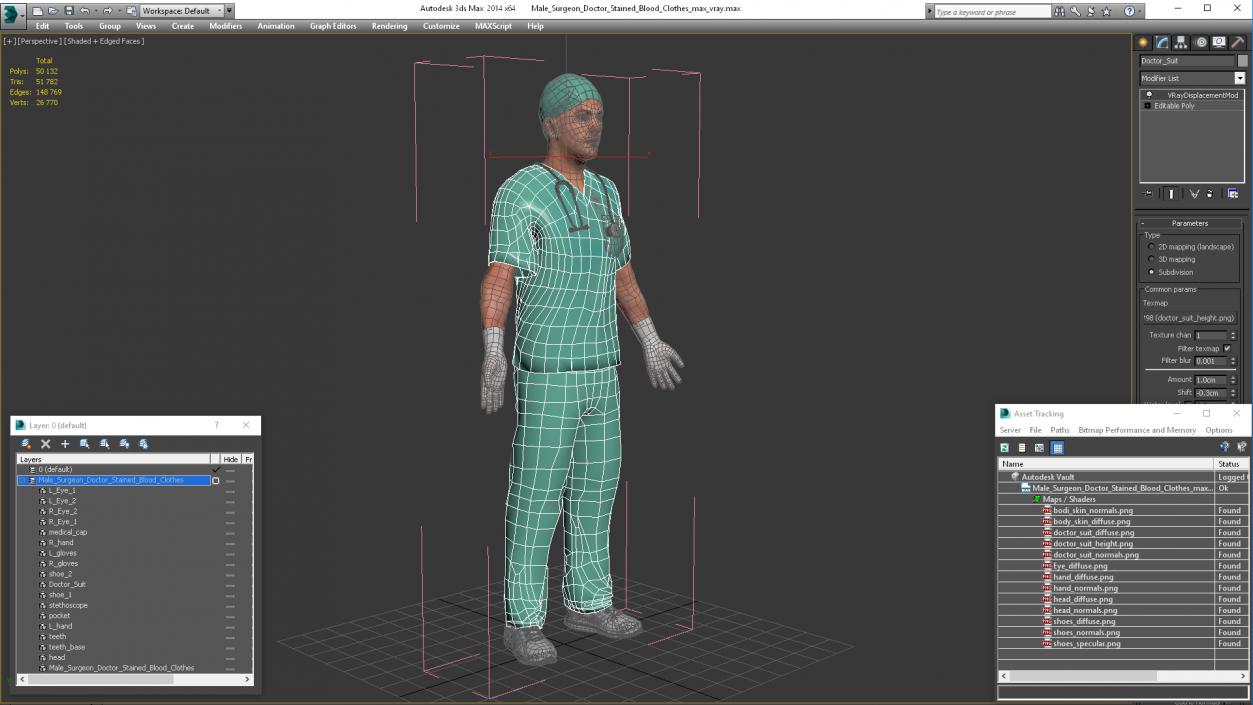 3D Male Surgeon Doctor Stained Blood Clothes