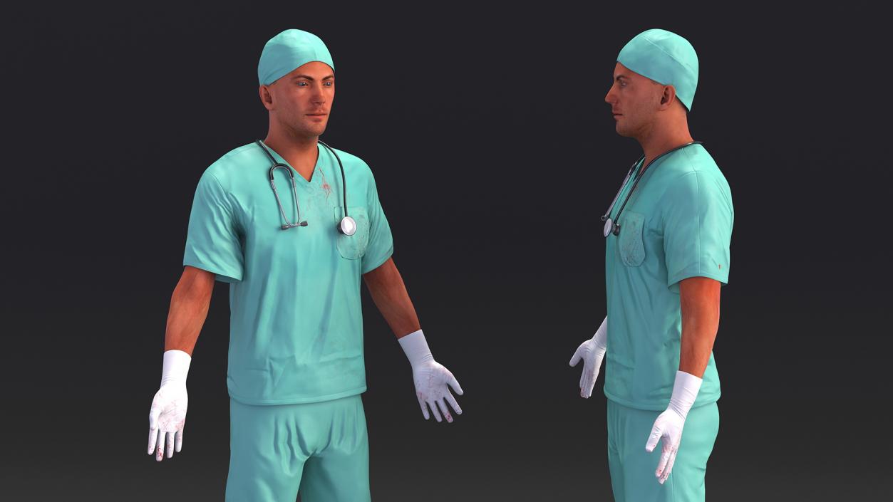 3D Male Surgeon Doctor Stained Blood Clothes