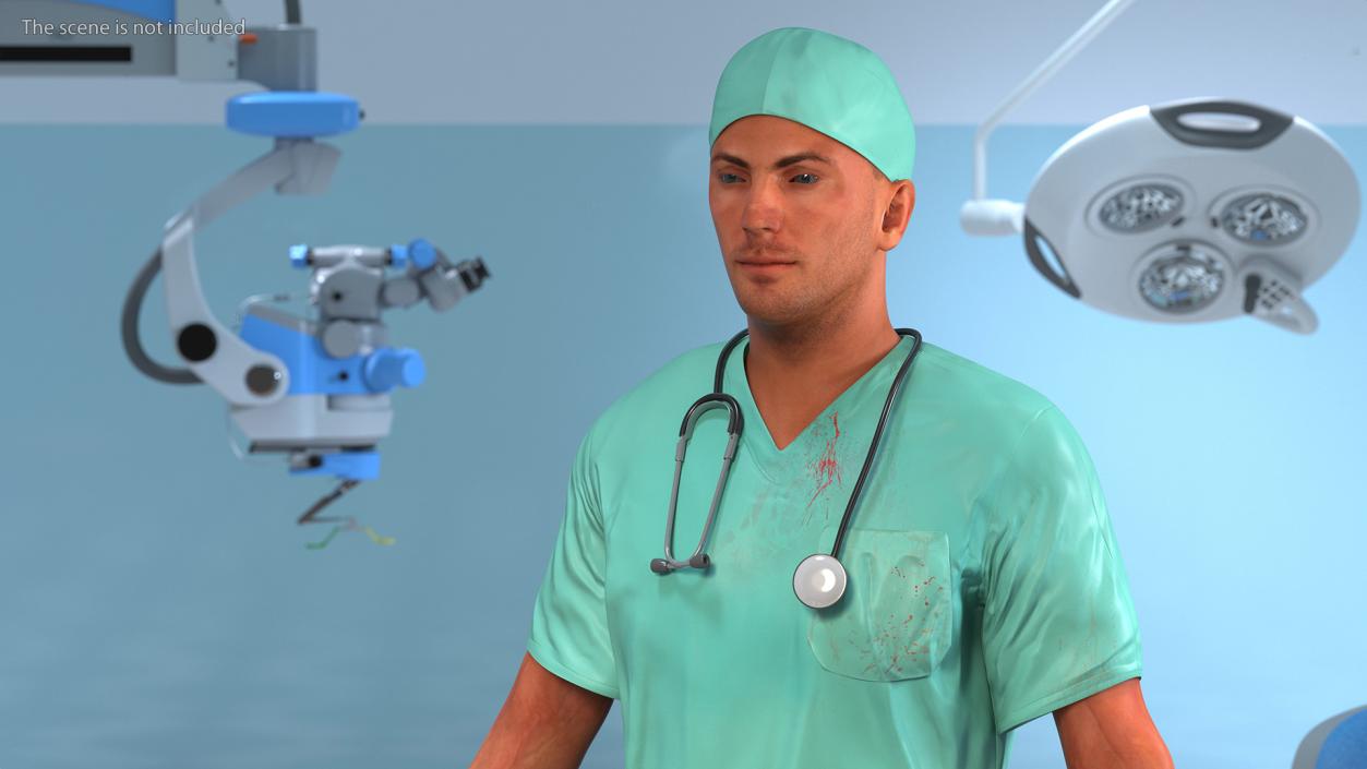 3D Male Surgeon Doctor Stained Blood Clothes