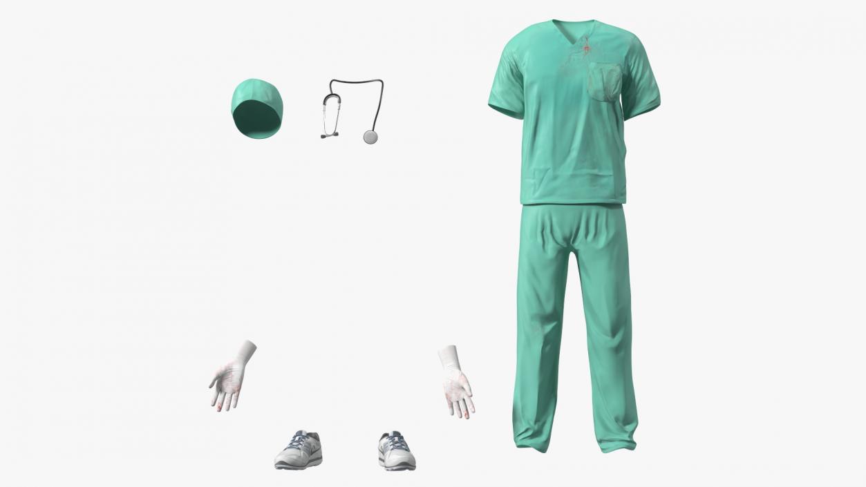 3D Male Surgeon Doctor Stained Blood Clothes