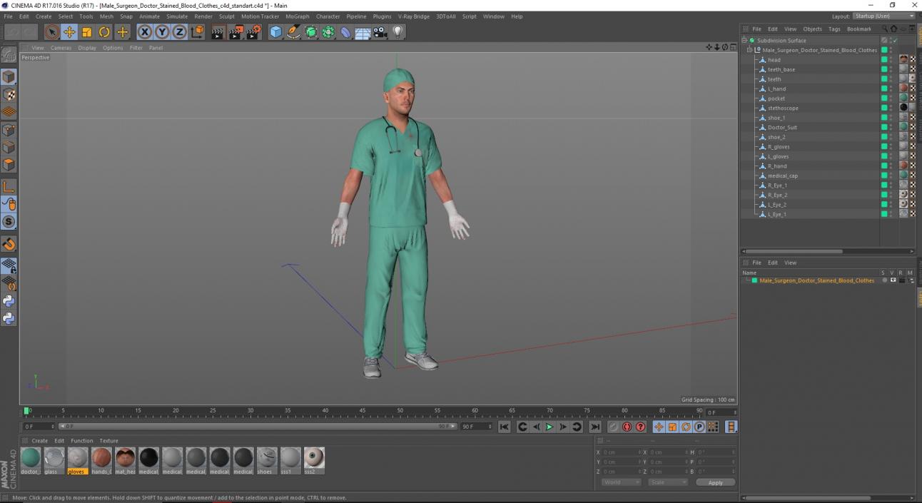 3D Male Surgeon Doctor Stained Blood Clothes