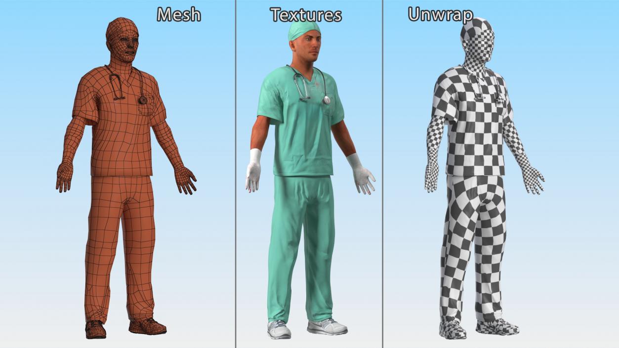 3D Male Surgeon Doctor Stained Blood Clothes