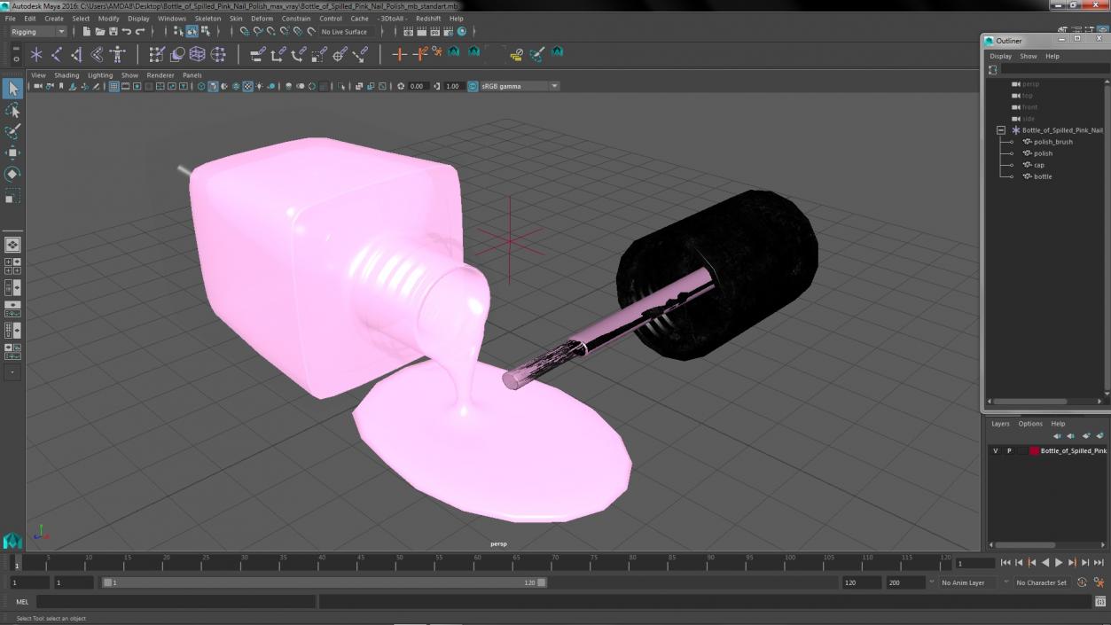 Bottle of Spilled Pink Nail Polish 3D model