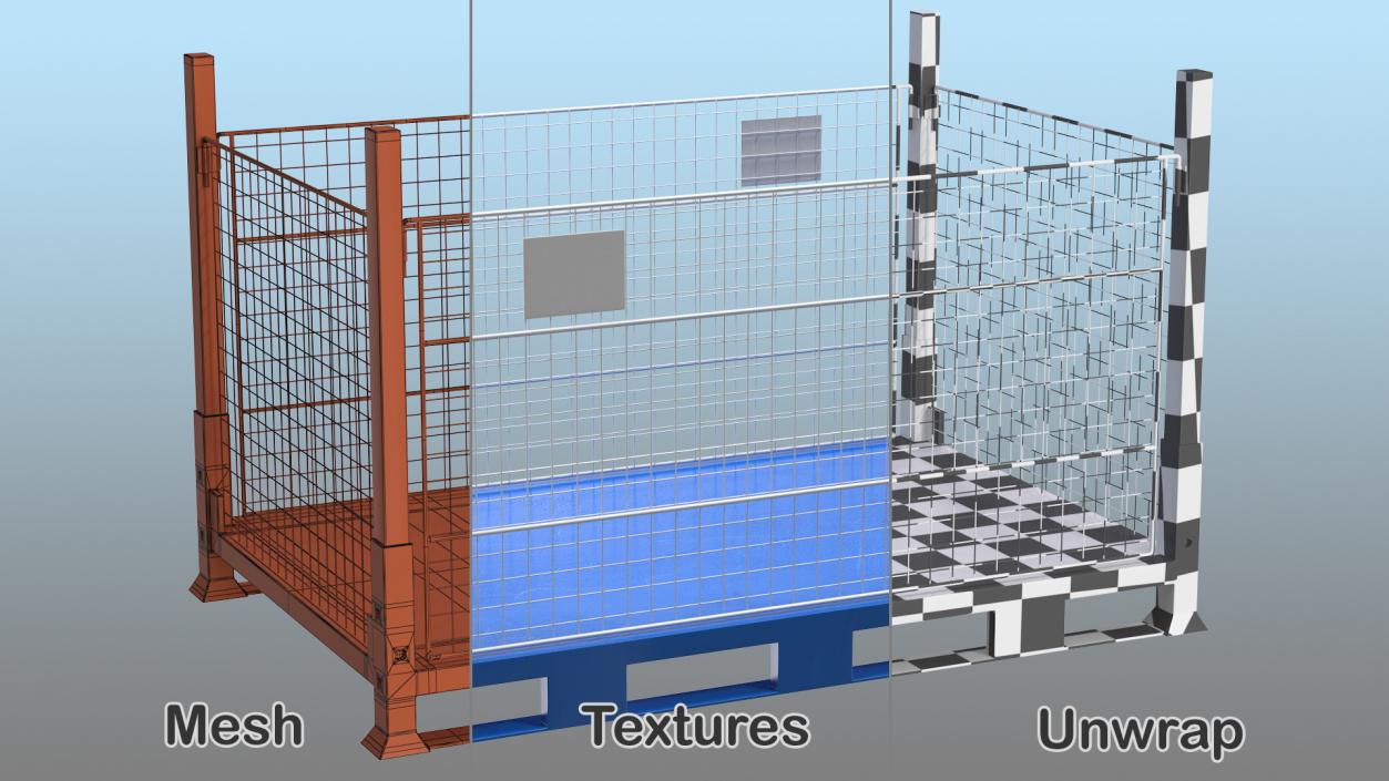 Collapsible Mesh Metal Pallet Cage 3D model