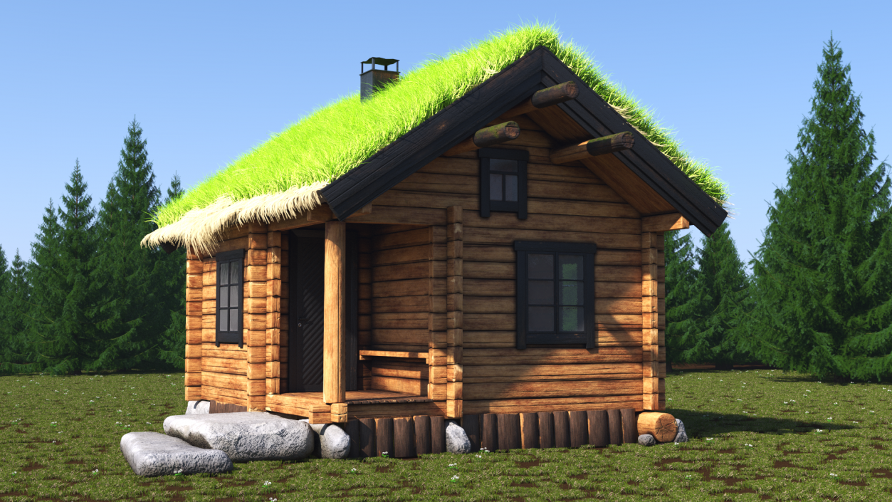 Wooden Hunting Lodge Fur 3D model