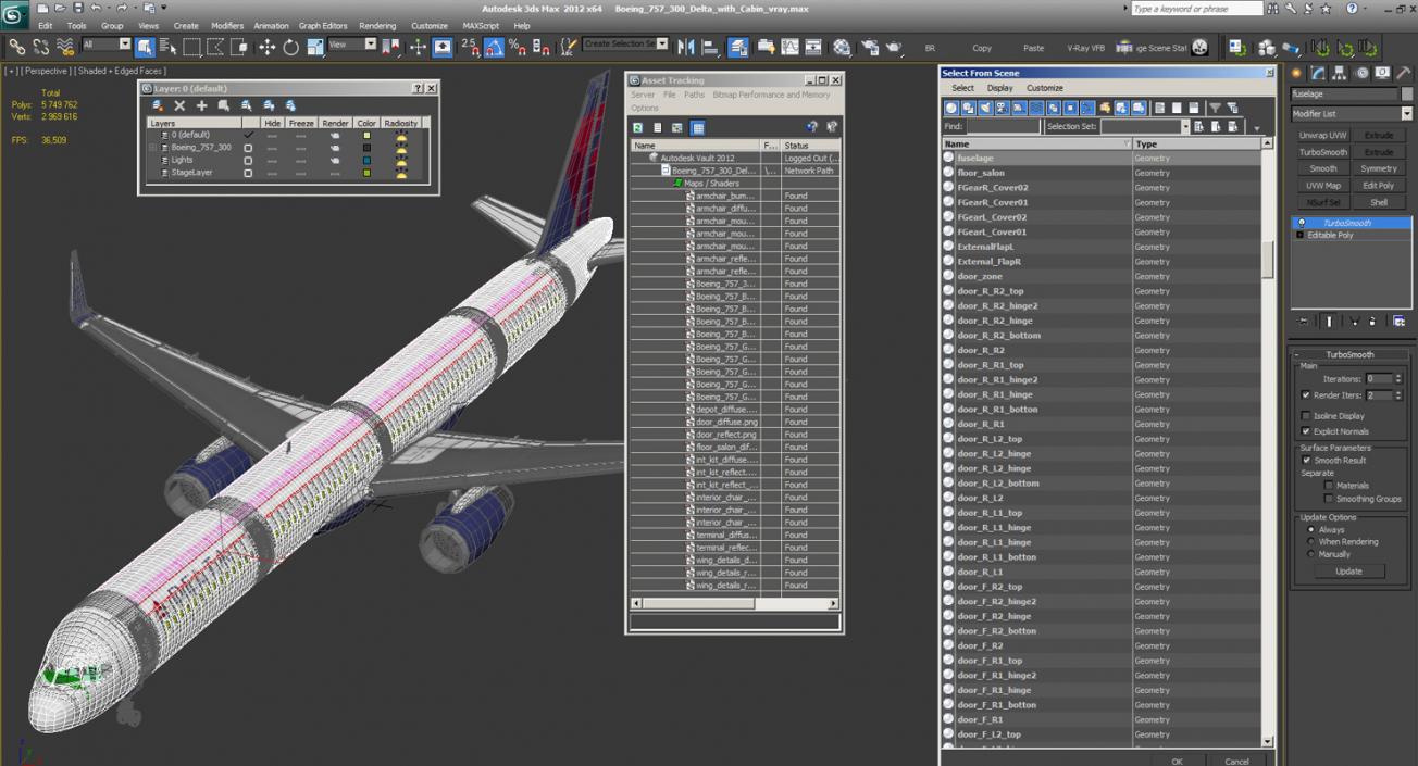 3D Boeing 757-300 Delta with Cabin