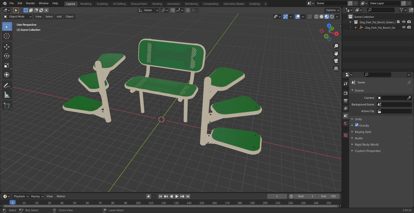 Dog Park Pal Bench Green 3D model