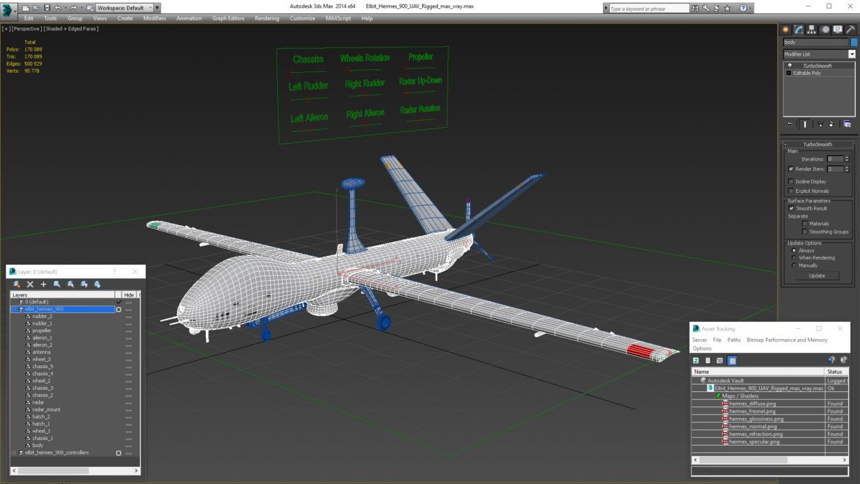 Elbit Hermes 900 UAV Rigged 3D