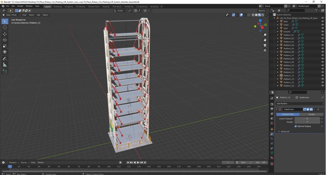 16 Place Rotary Car Parking Lift System 3D model