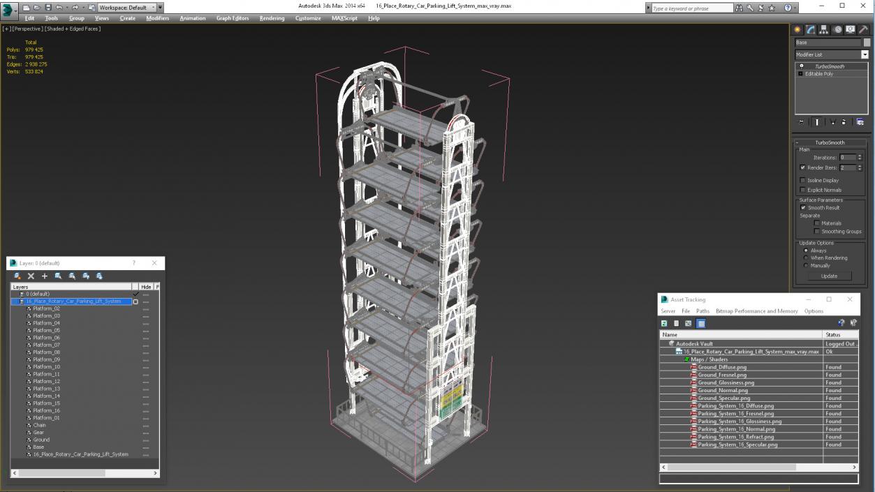 16 Place Rotary Car Parking Lift System 3D model