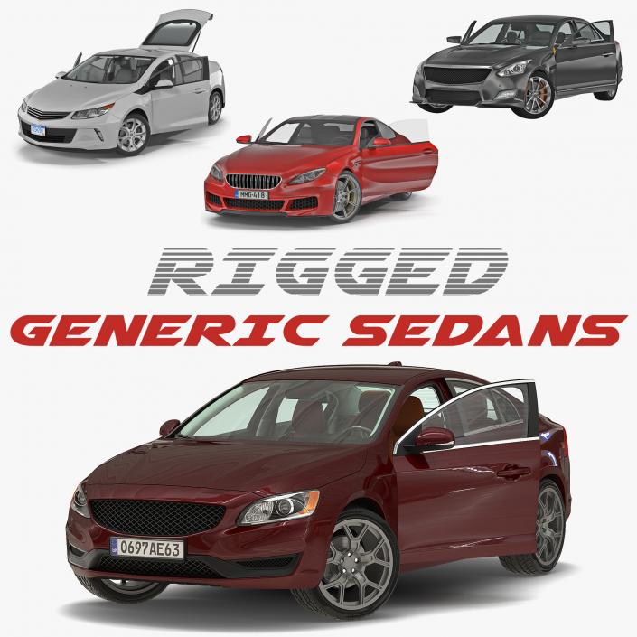 Generic Sedans Rigged Collection 3D