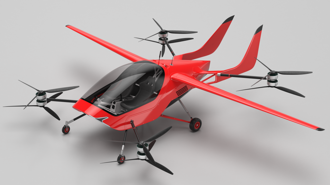 3D Personal Electric Aircraft Red Rigged for Maya