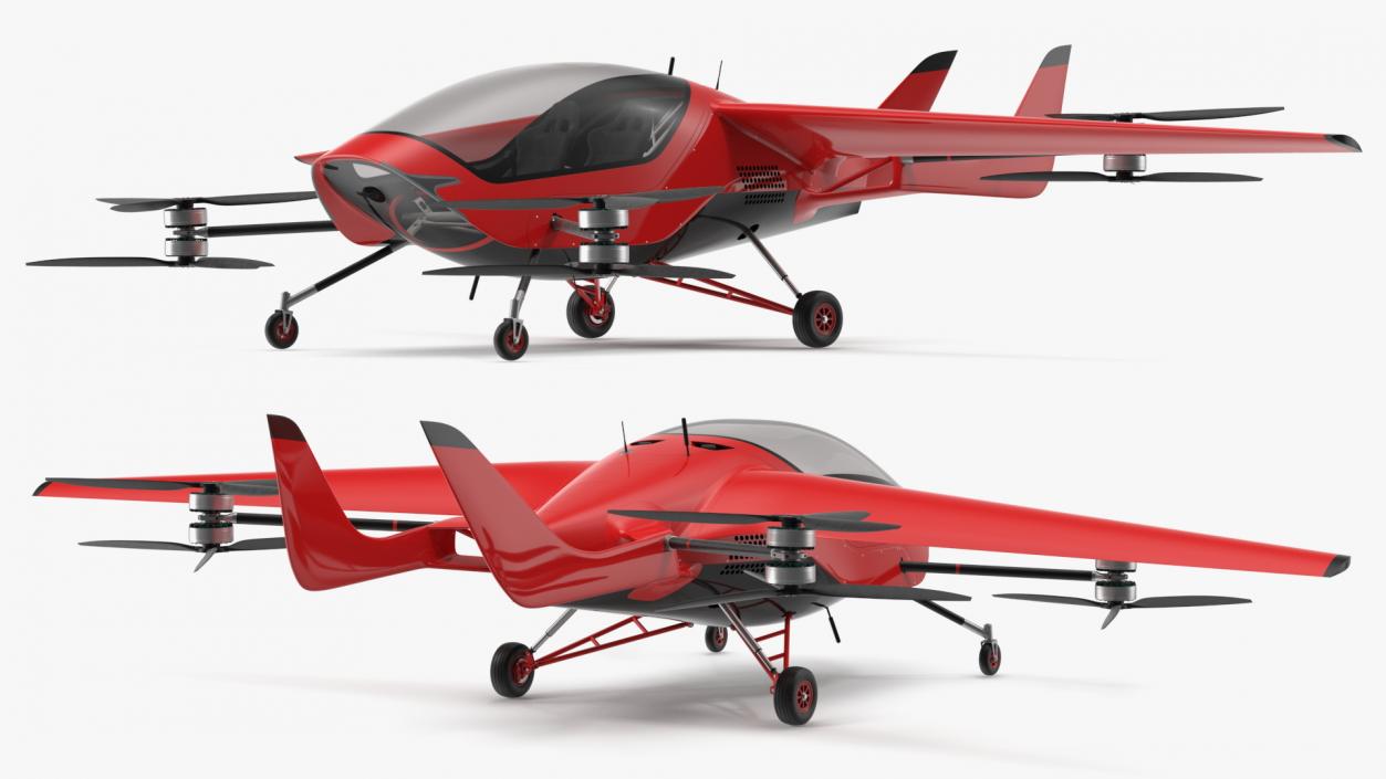 3D Personal Electric Aircraft Red Rigged for Maya