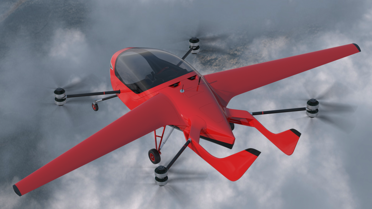 3D Personal Electric Aircraft Red Rigged for Cinema 4D