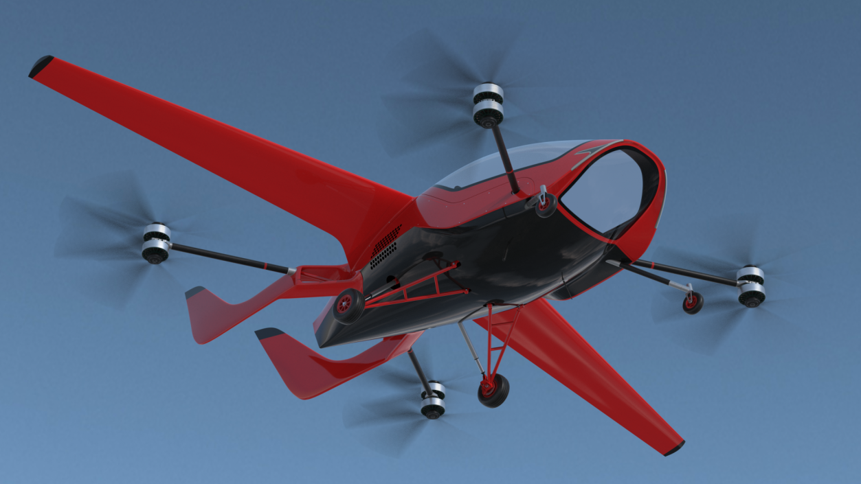 3D Personal Electric Aircraft Red Rigged for Cinema 4D