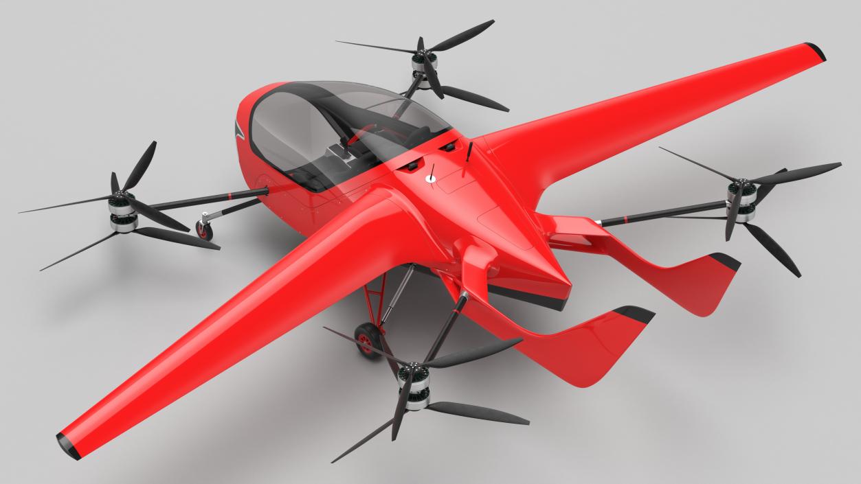 3D Personal Electric Aircraft Red Rigged for Cinema 4D