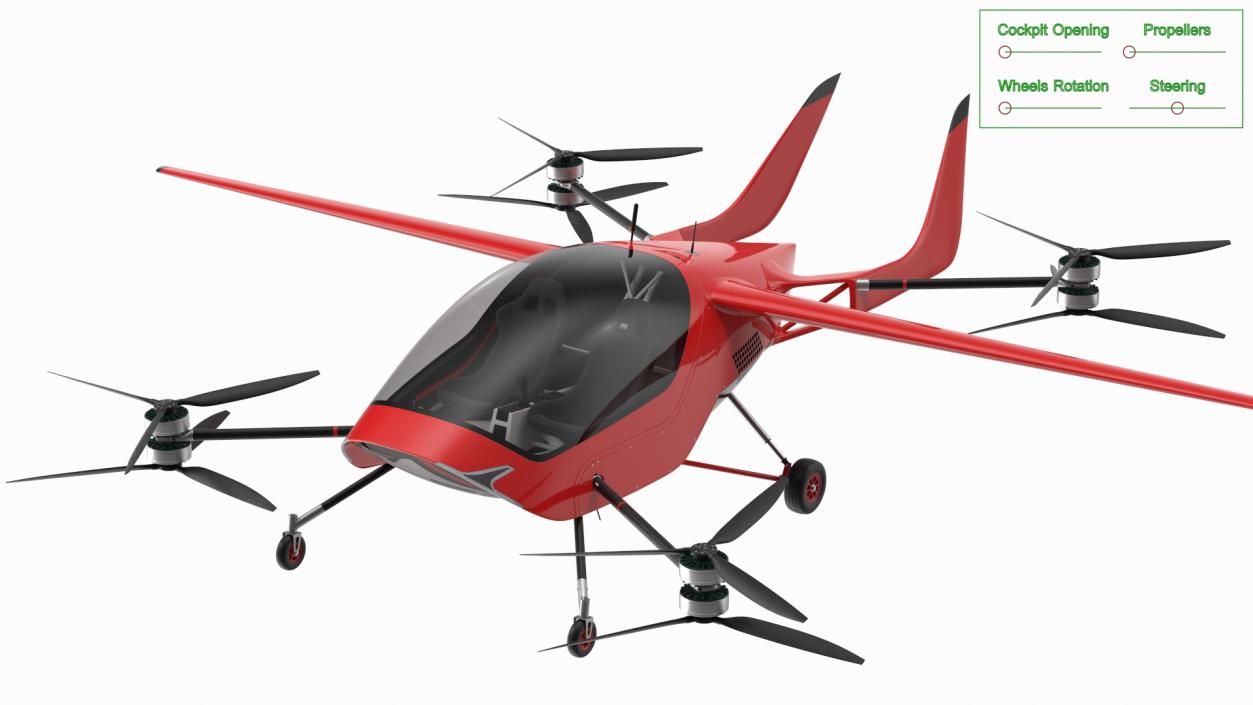 3D Personal Electric Aircraft Red Rigged for Cinema 4D