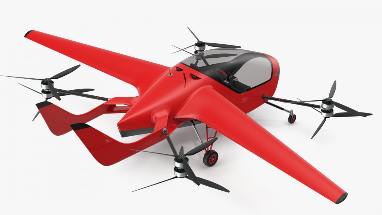 3D Personal Electric Aircraft Red Rigged for Cinema 4D