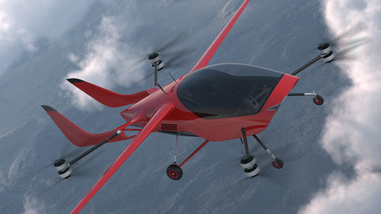 3D Personal Electric Aircraft Red Rigged for Maya