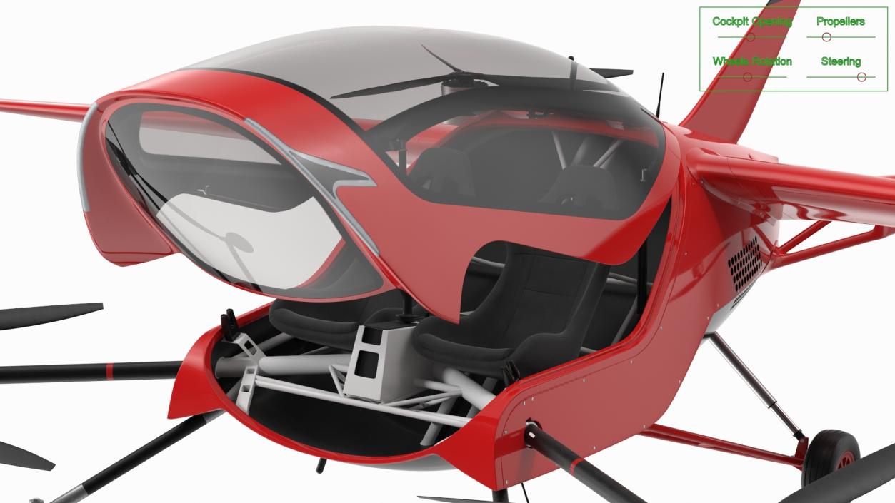 3D Personal Electric Aircraft Red Rigged for Cinema 4D