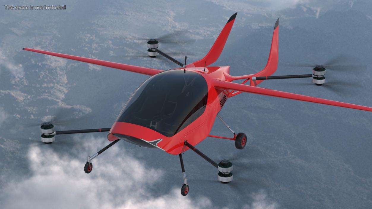 3D Personal Electric Aircraft Red Rigged for Maya