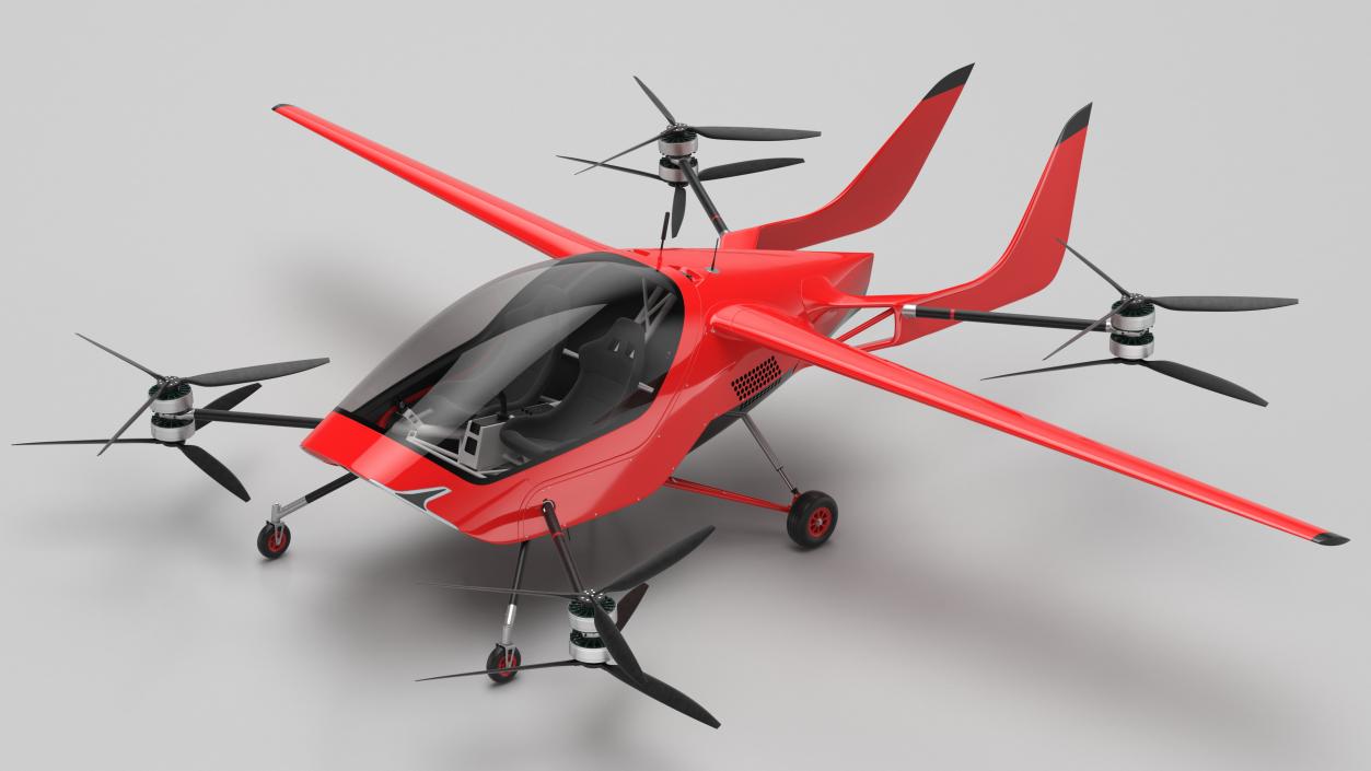 3D Personal Electric Aircraft Red Rigged for Cinema 4D