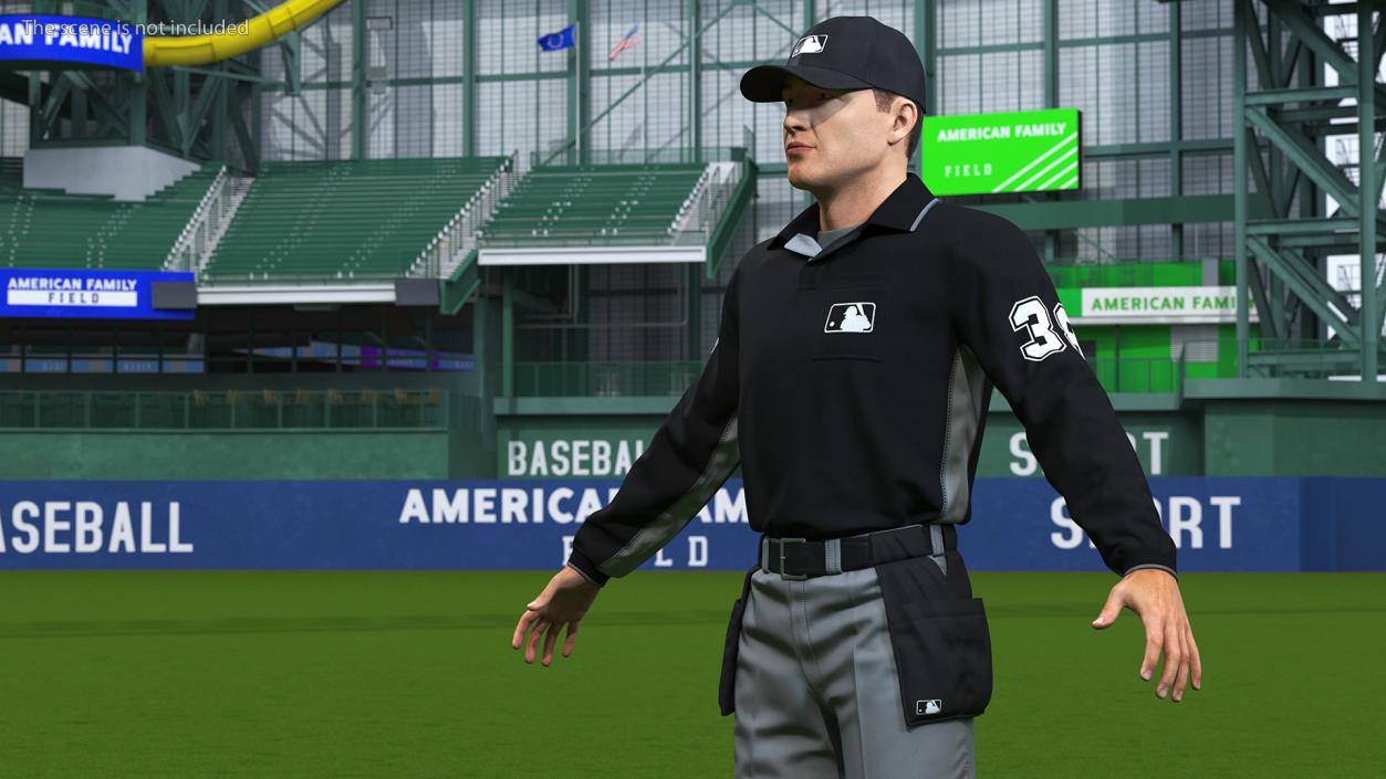 Baseball Umpire in Cap Basic Pose Fur 3D