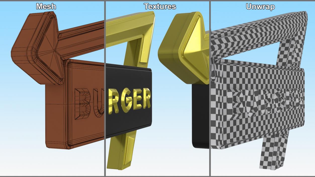 Black Gold Burger Sign 3D