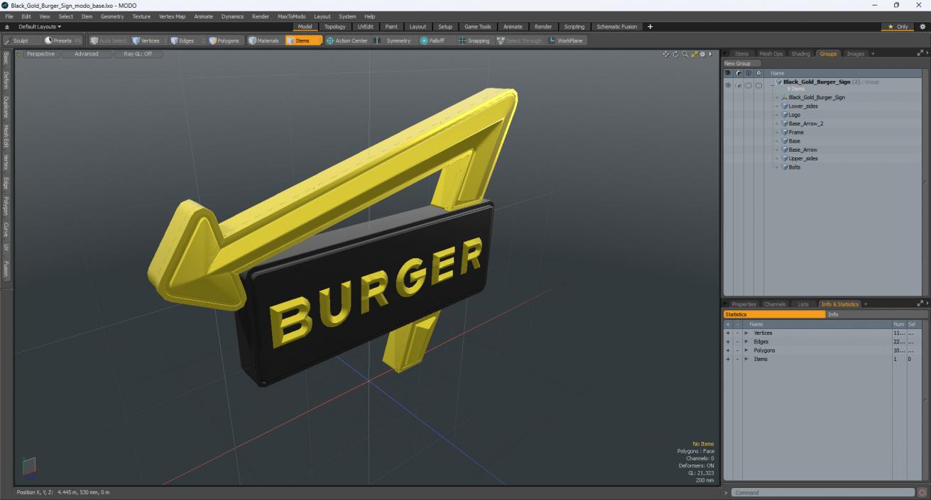 Black Gold Burger Sign 3D