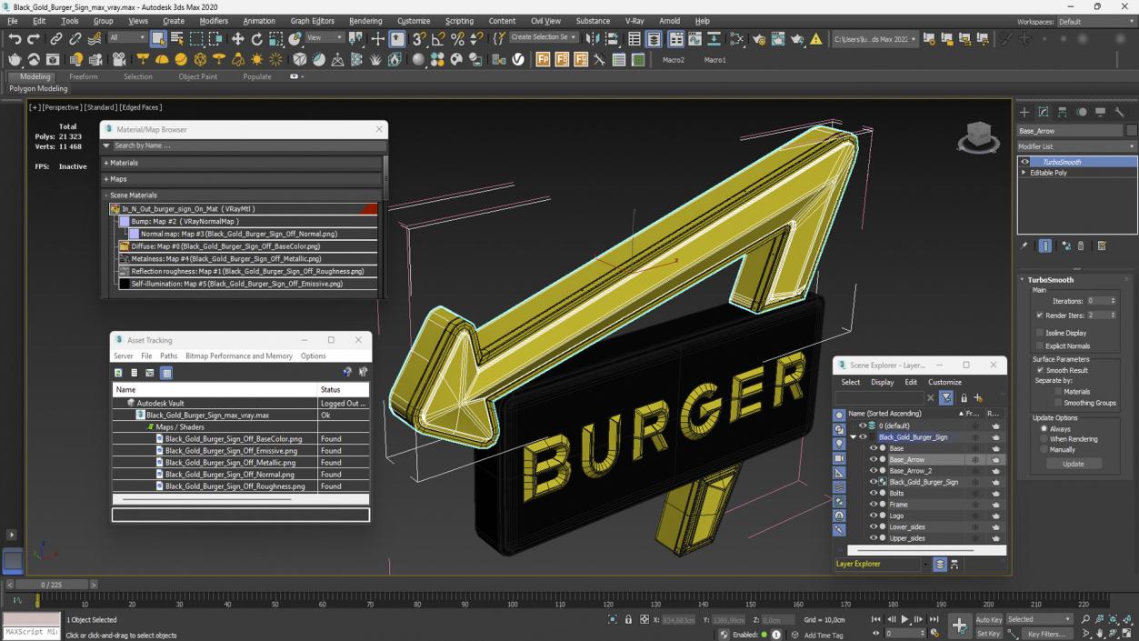 Black Gold Burger Sign 3D