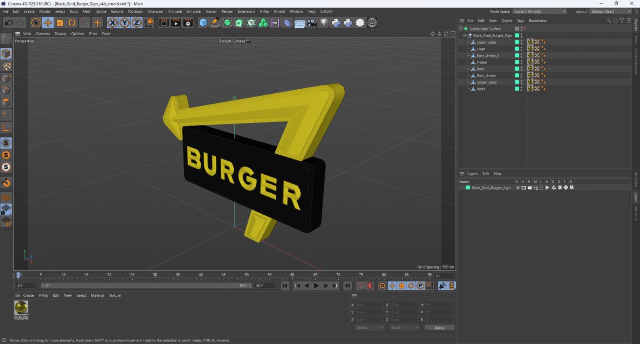 Black Gold Burger Sign 3D