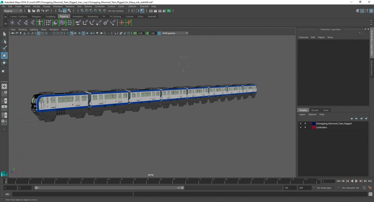 3D model Chongqing Monorail Train Rigged for Maya