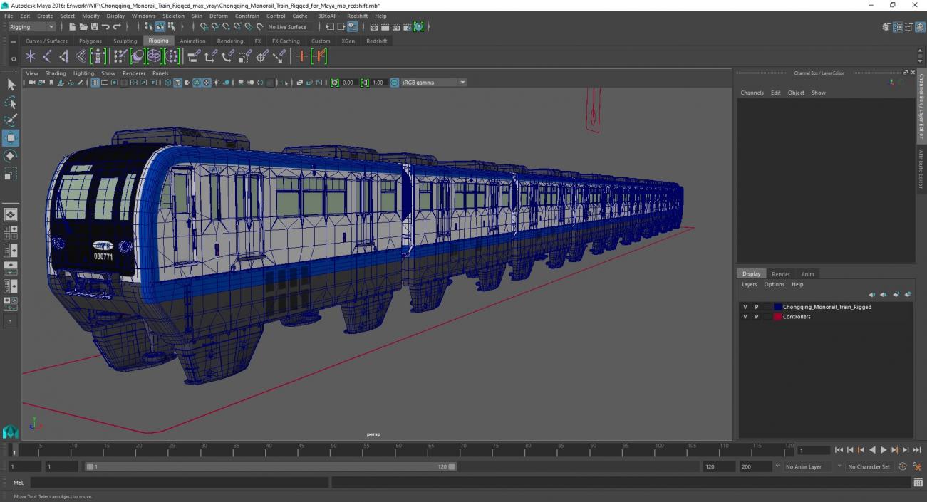 3D model Chongqing Monorail Train Rigged for Maya