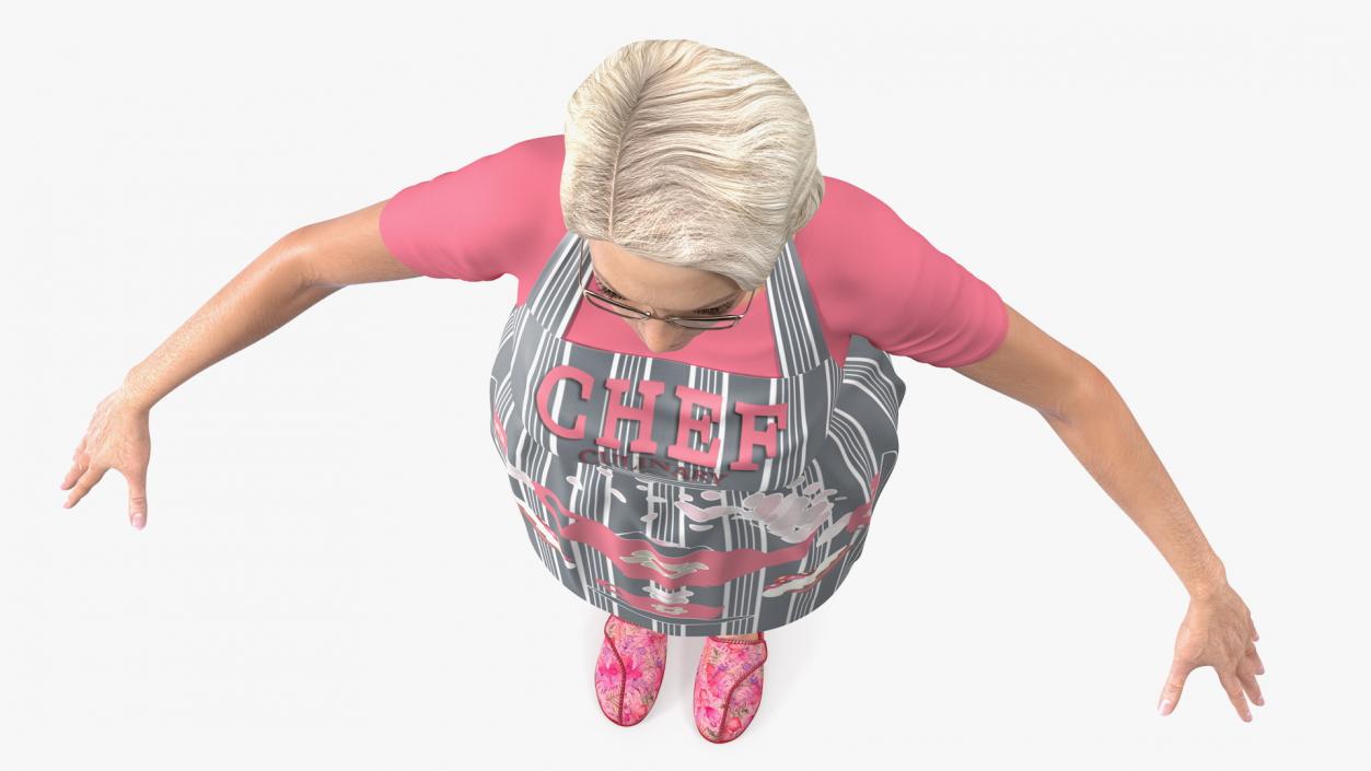 Elderly Woman Wearing Kitchen Apron Rigged 3D