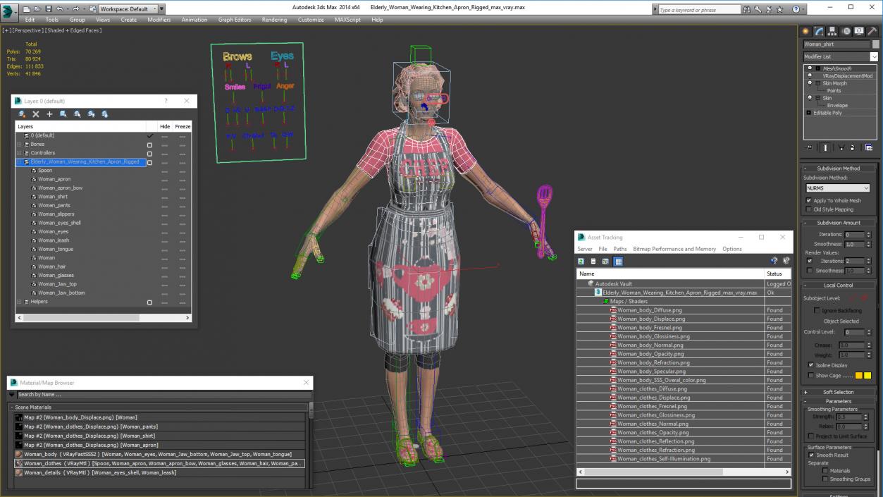 Elderly Woman Wearing Kitchen Apron Rigged 3D