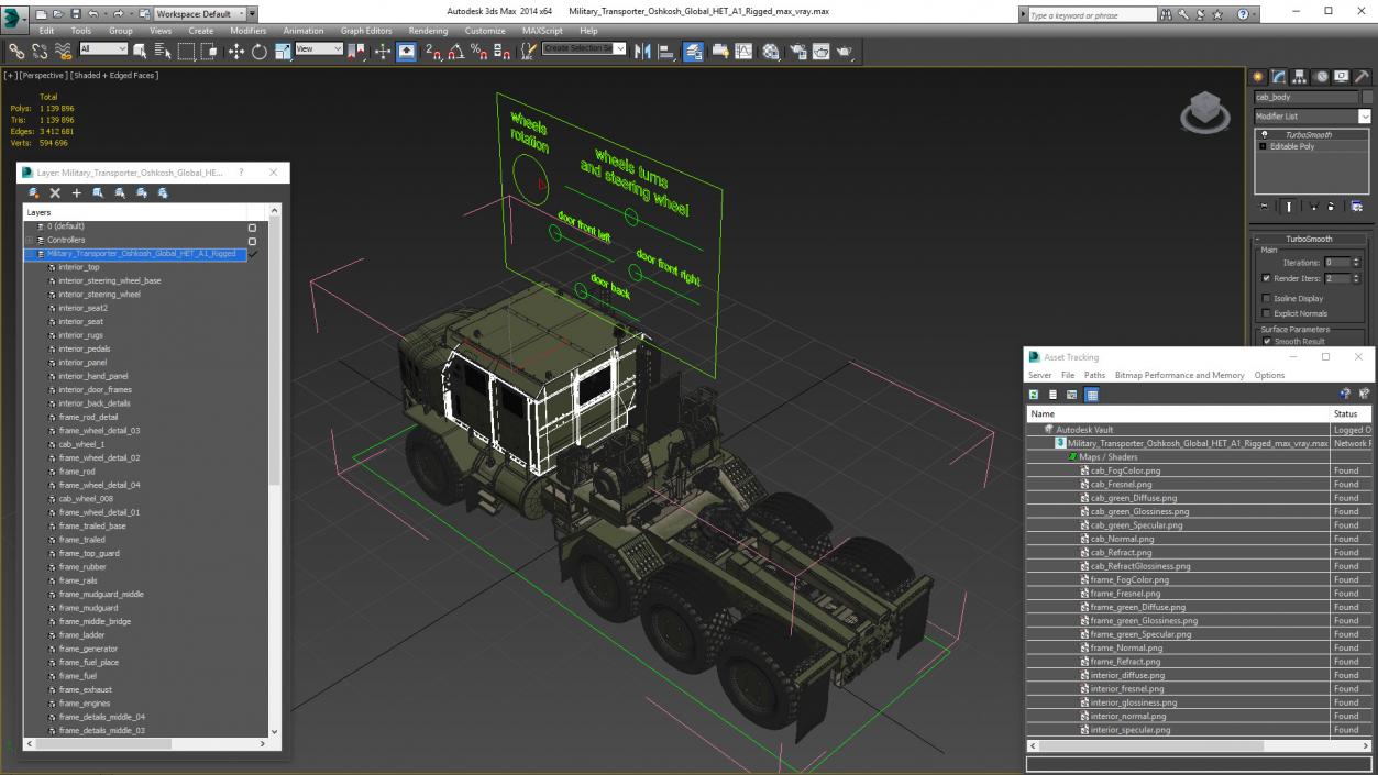 Military Transporter Oshkosh Global HET A1 Rigged 3D model